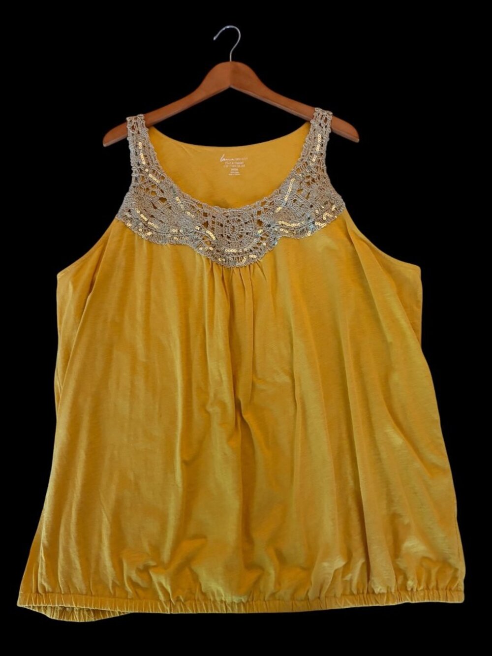 Lane Bryant Size 24/26 Cotton Tank Top with a Yellow Gold Sequined Crochet Neck